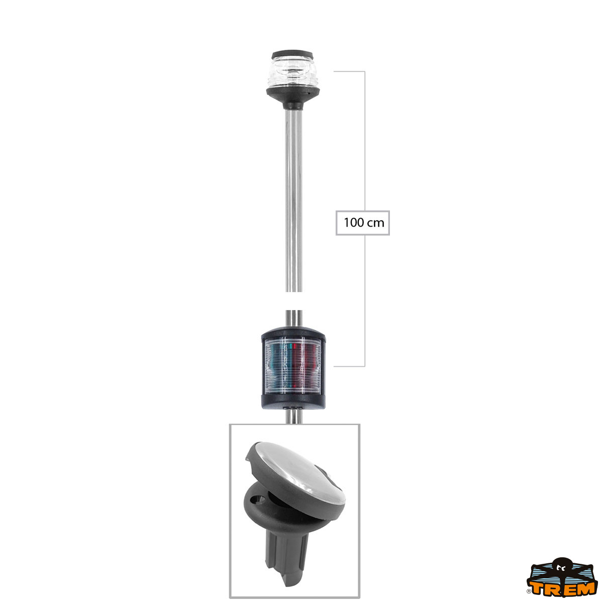 Immagine Asta fanale 360Â° a led Easy led estraibile in piano con fanale combi 225Â° e con base Lunar colore nero