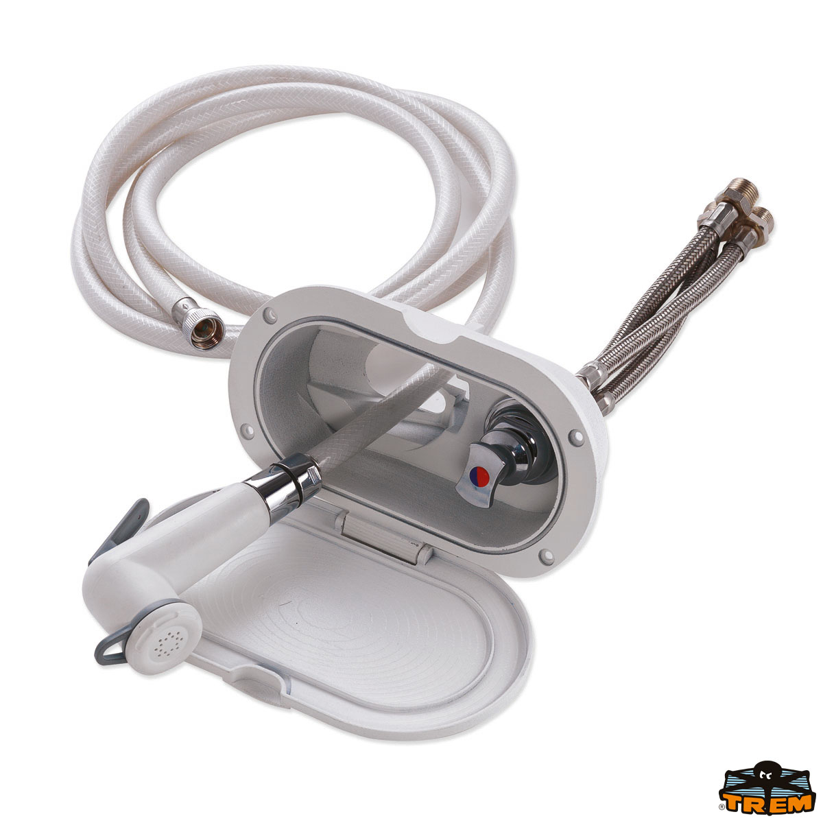 Immagine Box doccia ovale con miscelatore e doccia a pulsante