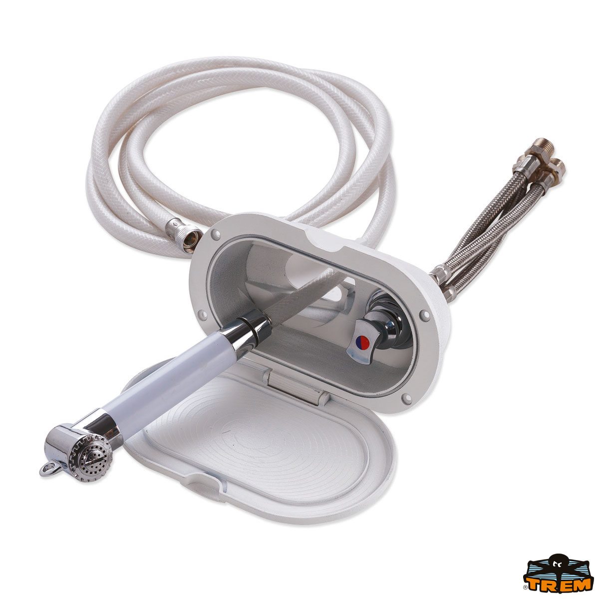 Immagine Box doccia ovale con miscelatore e doccia a pulsante