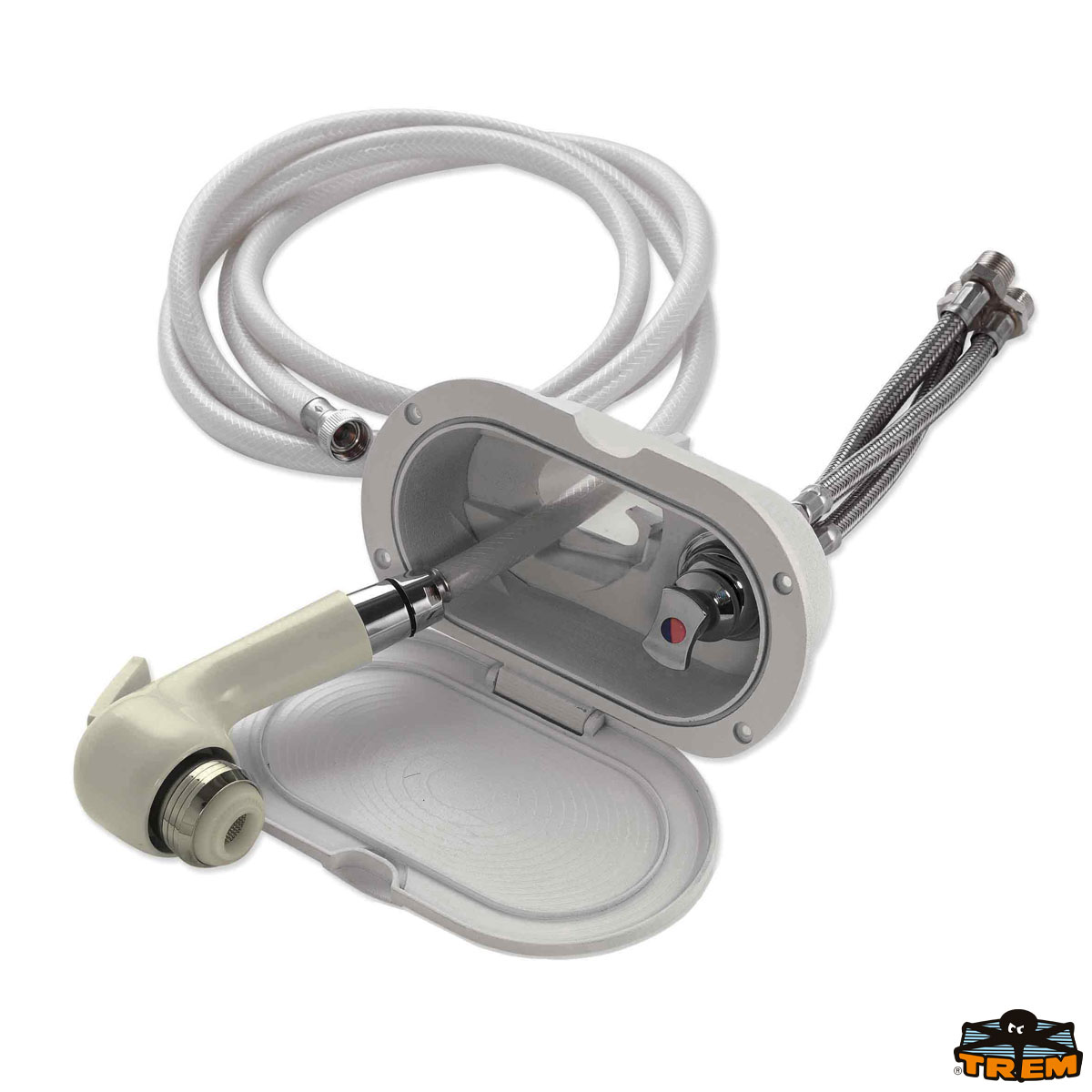 Immagine Box doccia ovale con miscelatore e doccia a pulsante