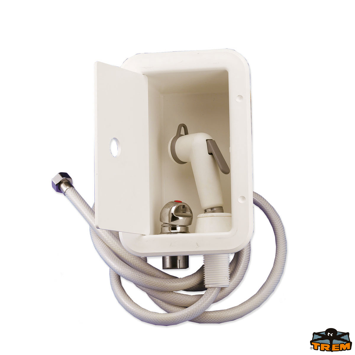 Immagine Box doccia con doccia a pulsante e miscelatore