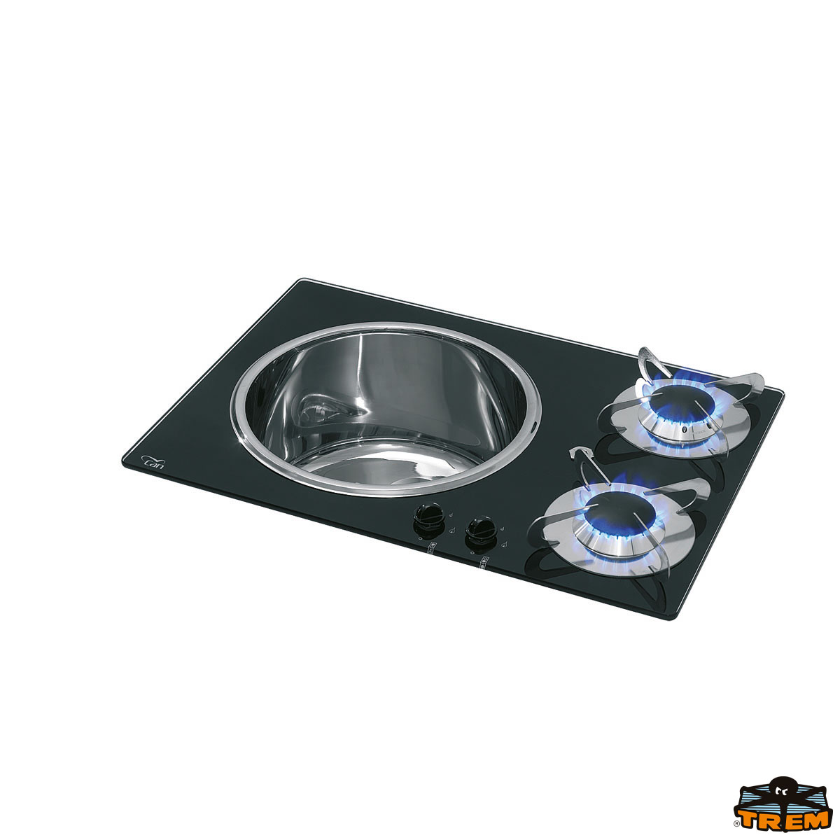 Immagine Piano cottura a gas da incasso combinato in vetro a 2 fuochi con lavello