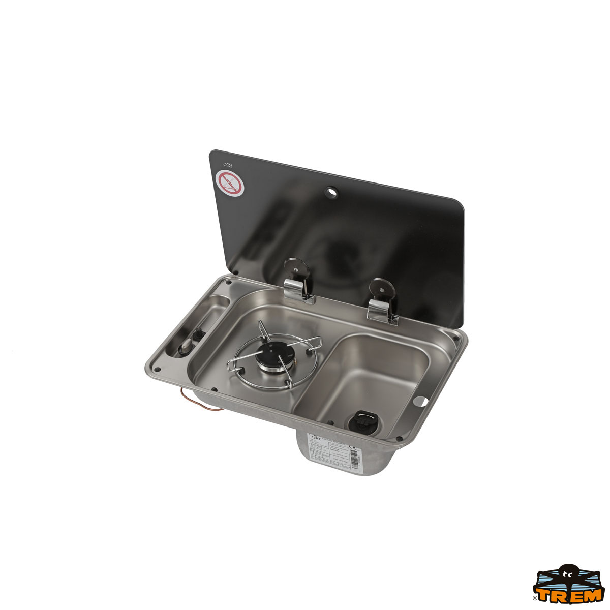 Immagine Piano cottura a gas da incasso combinato a 1 fuoco con coperchio in vetro singolo