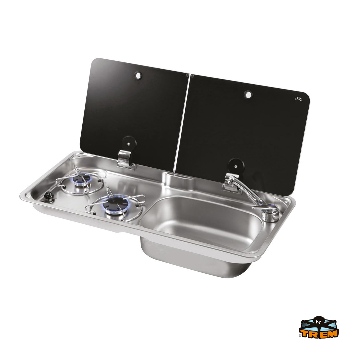 Immagine Piano cottura a gas da incasso combinato a 2 fuochi con coperchio in vetro doppio