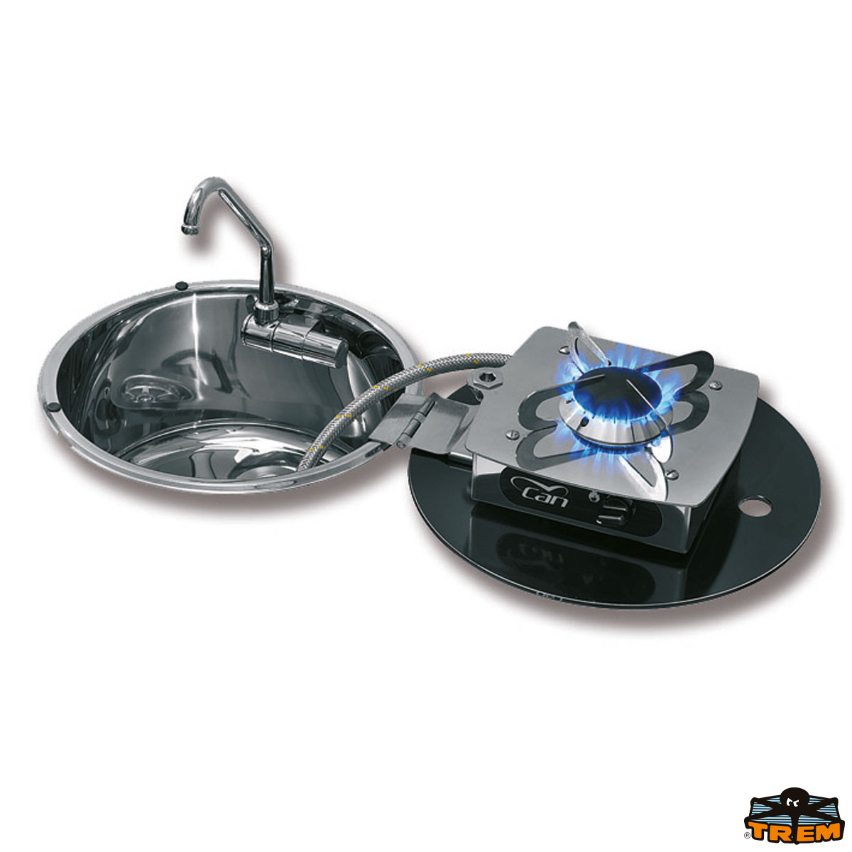 Immagine Piano cottura a gas da incasso ribaltabile a 1 fuoco con lavello tondo