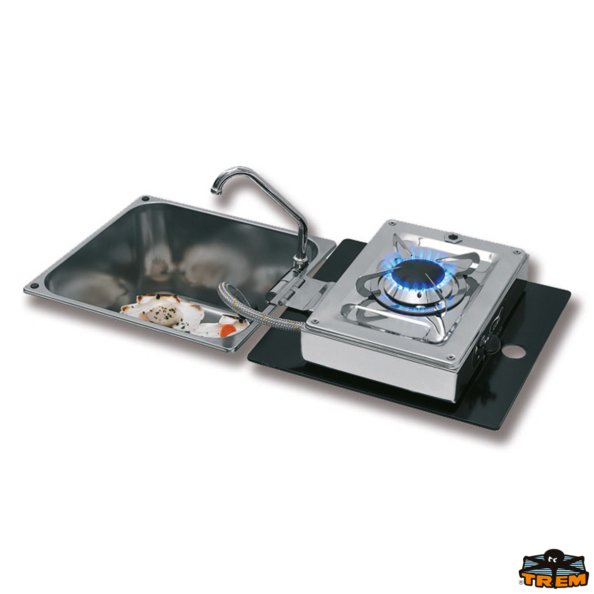 Immagine Piano cottura a gas da incasso ribaltabile a 1 fuoco con lavello squadrato